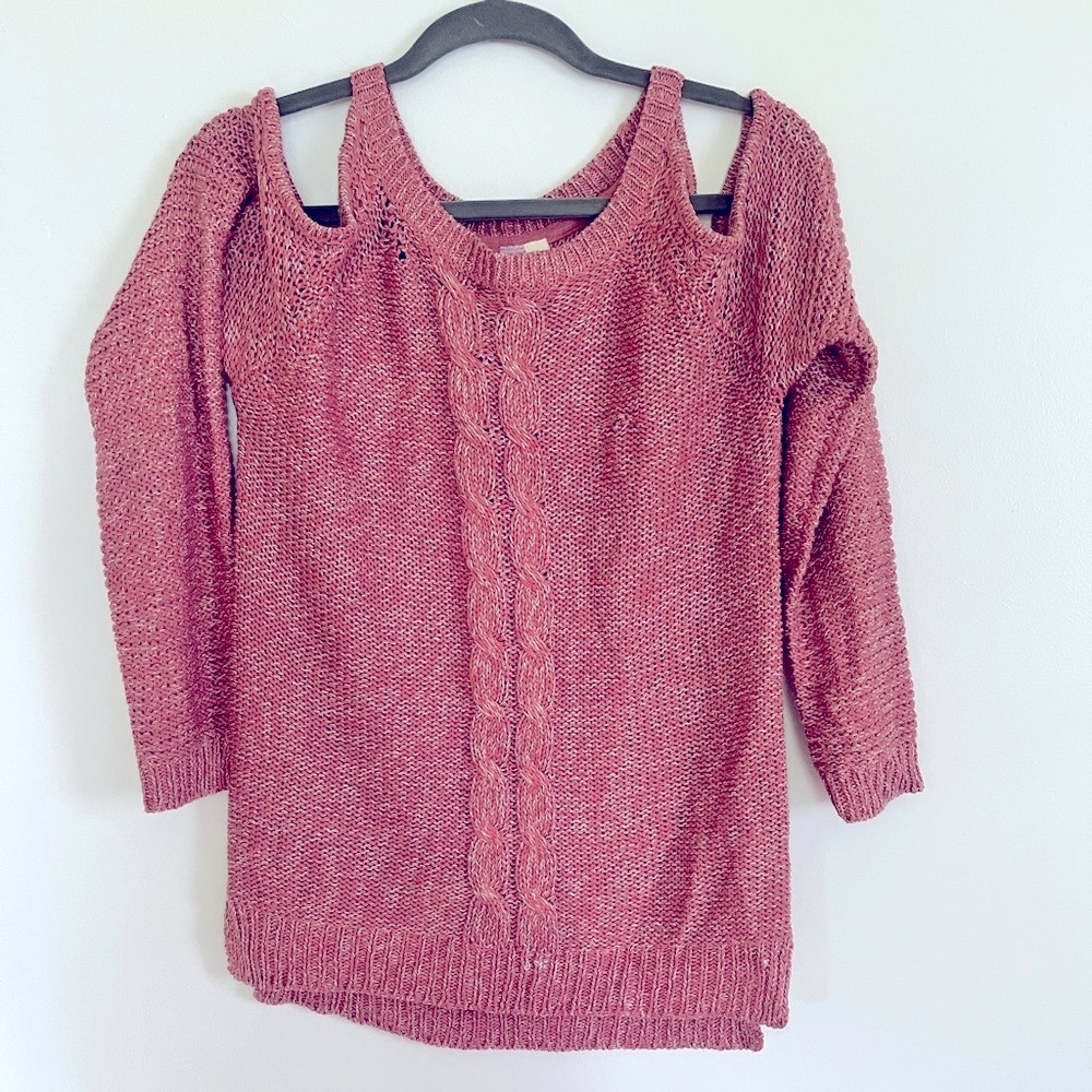 Dark pink open shoulder knit sweater size small